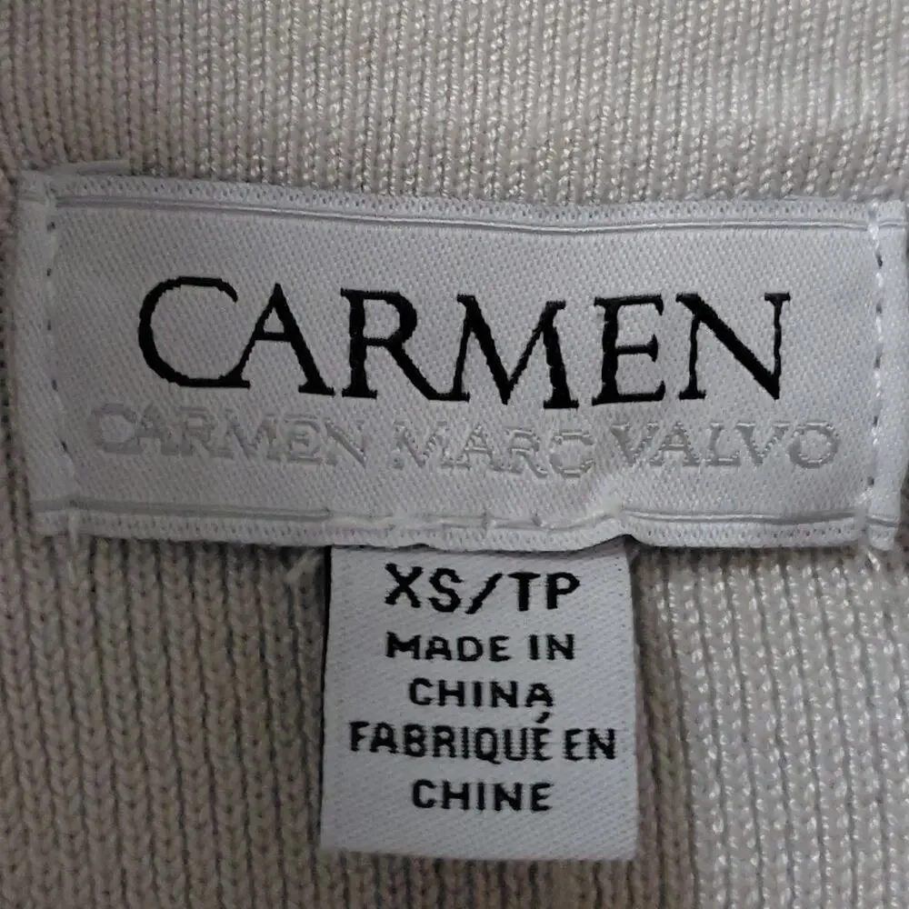 NWT Carmen Marc Valvo Ivory Satin Knit Stretch Puff Sleeve Top Women Size XS - Picture 7 of 13